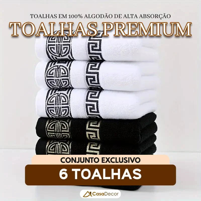 Conjunto de 6 Toalhas em 100% Algodão de Alta Absorção Bordada