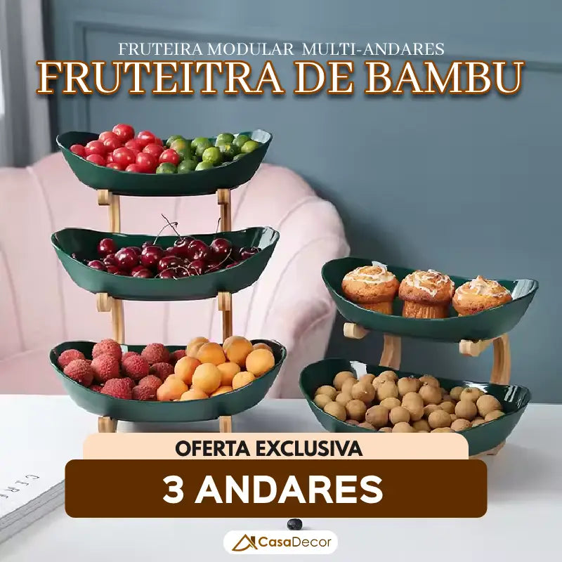 Fruteira de Mesa Artesanal em Bambu de 3 Andares | Modernidade e Luxo