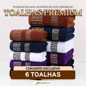 Conjunto de 6 Toalhas em 100% Algodão de Alta Absorção Bordada