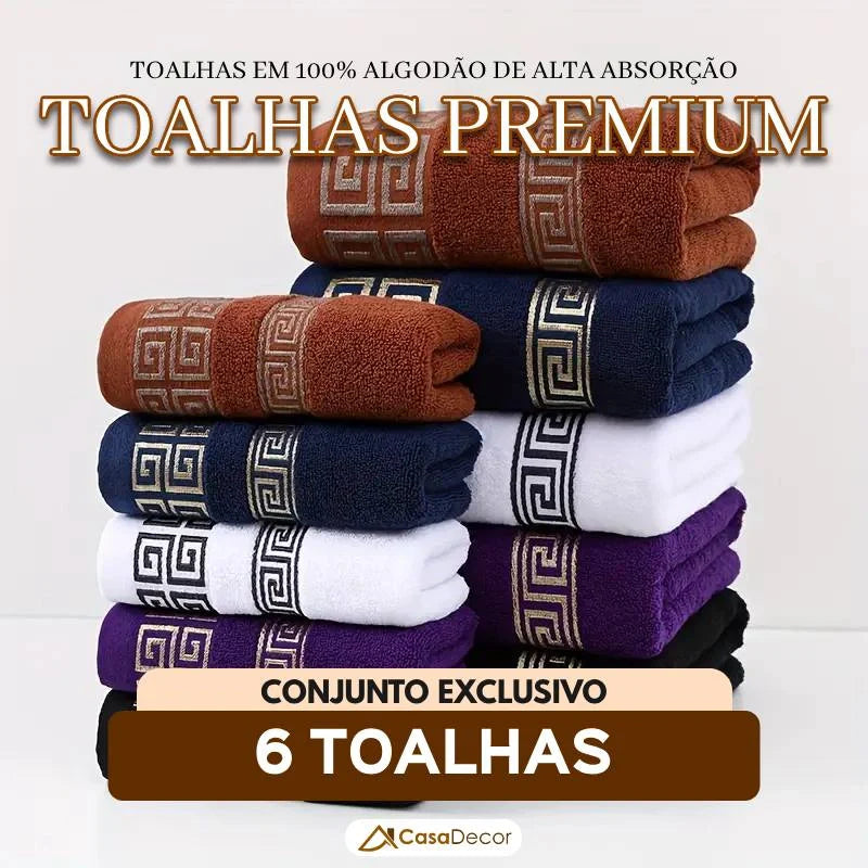 Conjunto de 6 Toalhas em 100% Algodão de Alta Absorção Bordada