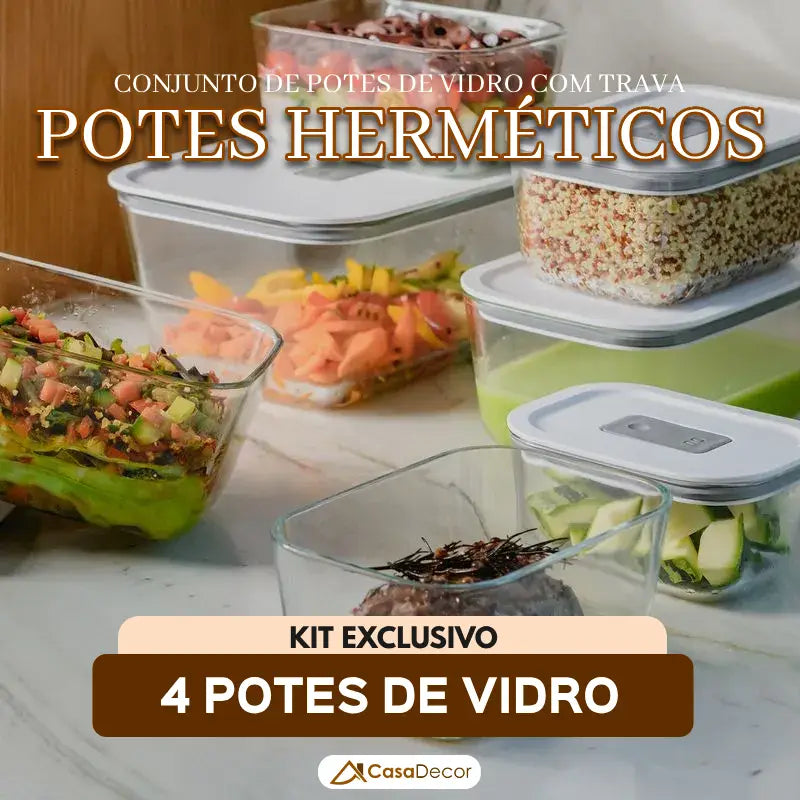 Conjunto de Potes Herméticos com Tampa Vedadora e Válvula de Respiro