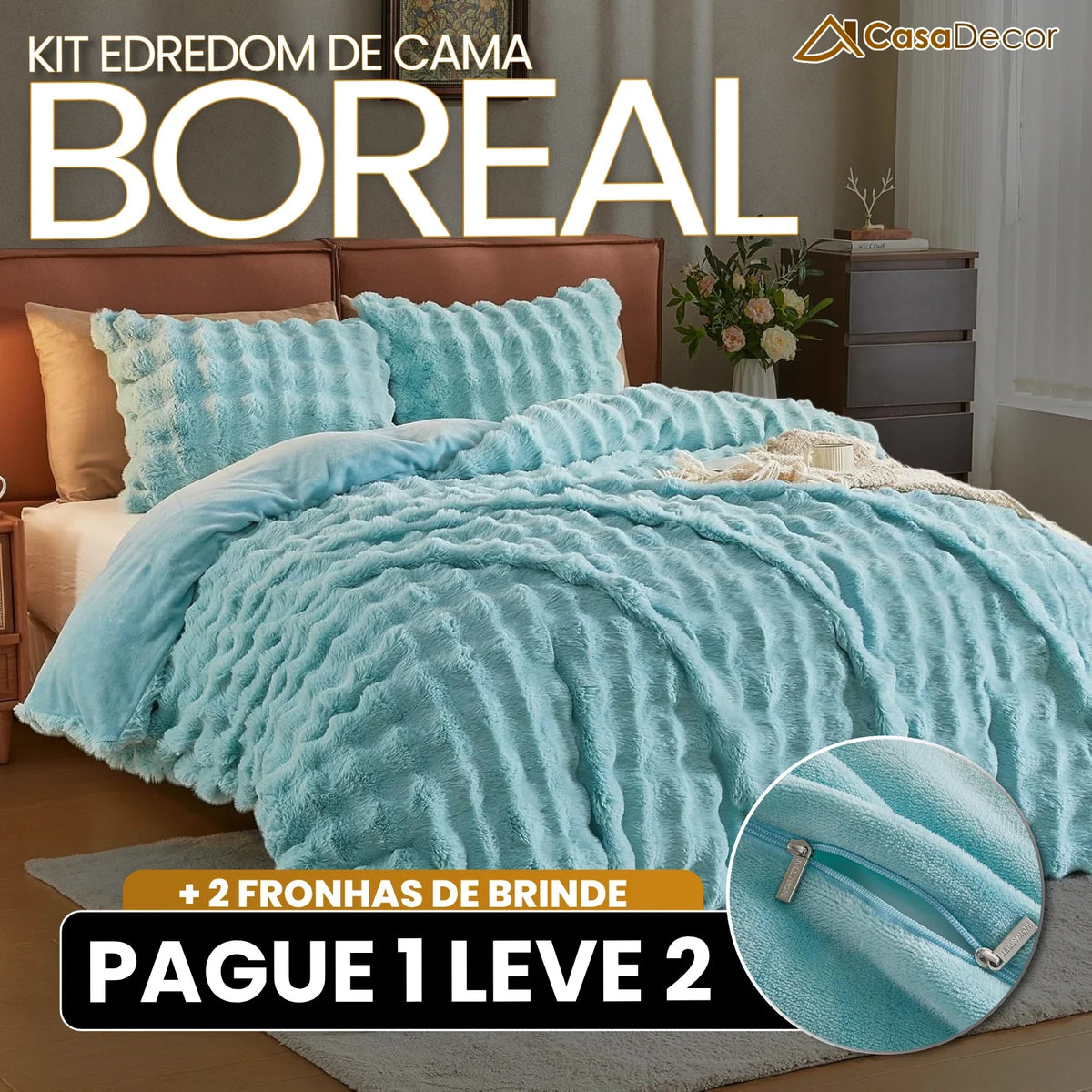 Edredom de Cama Aveludada Térmica Boreal (Conforto e Frescor Para Seu Descanso!) + BRINDE: 2 Almofadas