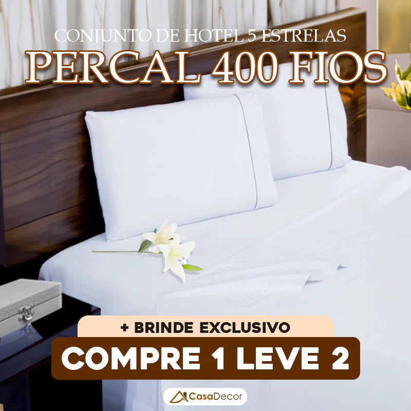 Jogo de Lençol Percal 400 Fios + BRINDES: 2 Fronhas