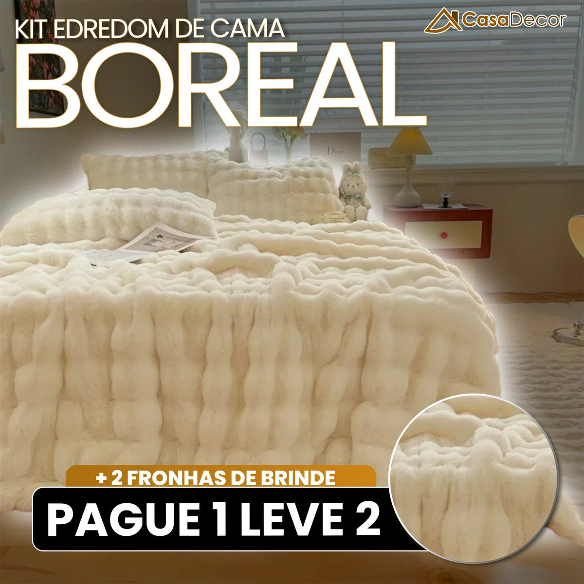 Edredom de Cama Aveludada Térmica Boreal (Conforto e Frescor Para Seu Descanso!) + BRINDE: 2 Almofadas