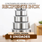 Conjunto de 5 Recipientes em Aço Inox com Tampa Vedadora a Prova de Vazamentos