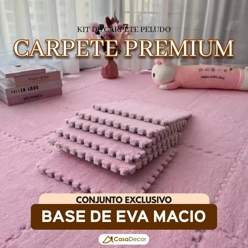 Conjunto de 12 Carpetes Peludo com Base de EVA Macio | Ambiente Seguro e Aconchegante