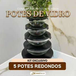 Conjunto de 5 Potes de Vidro Temperado com Tampa Vedadora