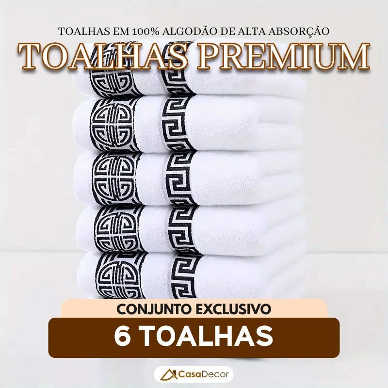 Conjunto de 6 Toalhas em 100% Algodão de Alta Absorção Bordada