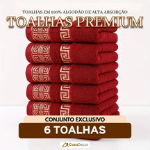 Conjunto de 6 Toalhas em 100% Algodão de Alta Absorção Bordada