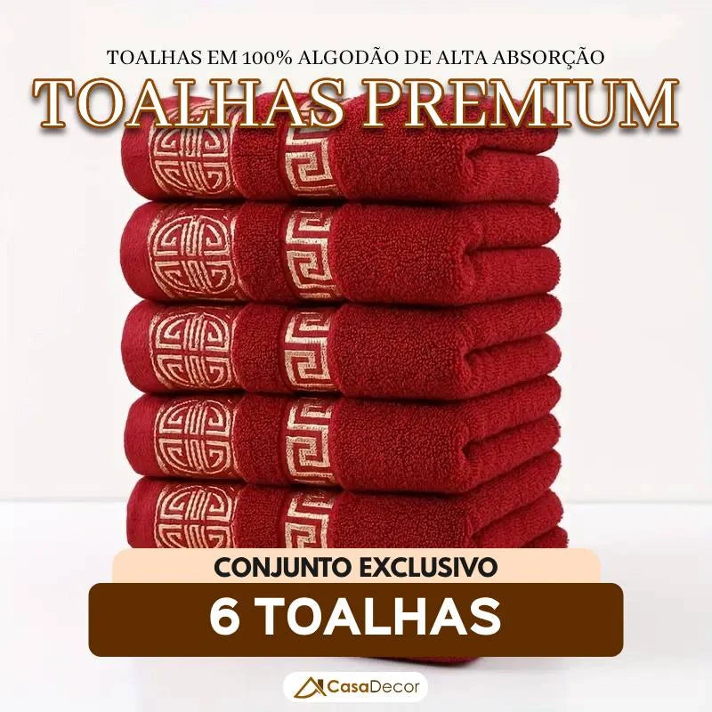 Conjunto de 6 Toalhas em 100% Algodão de Alta Absorção Bordada
