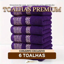 Conjunto de 6 Toalhas em 100% Algodão de Alta Absorção Bordada