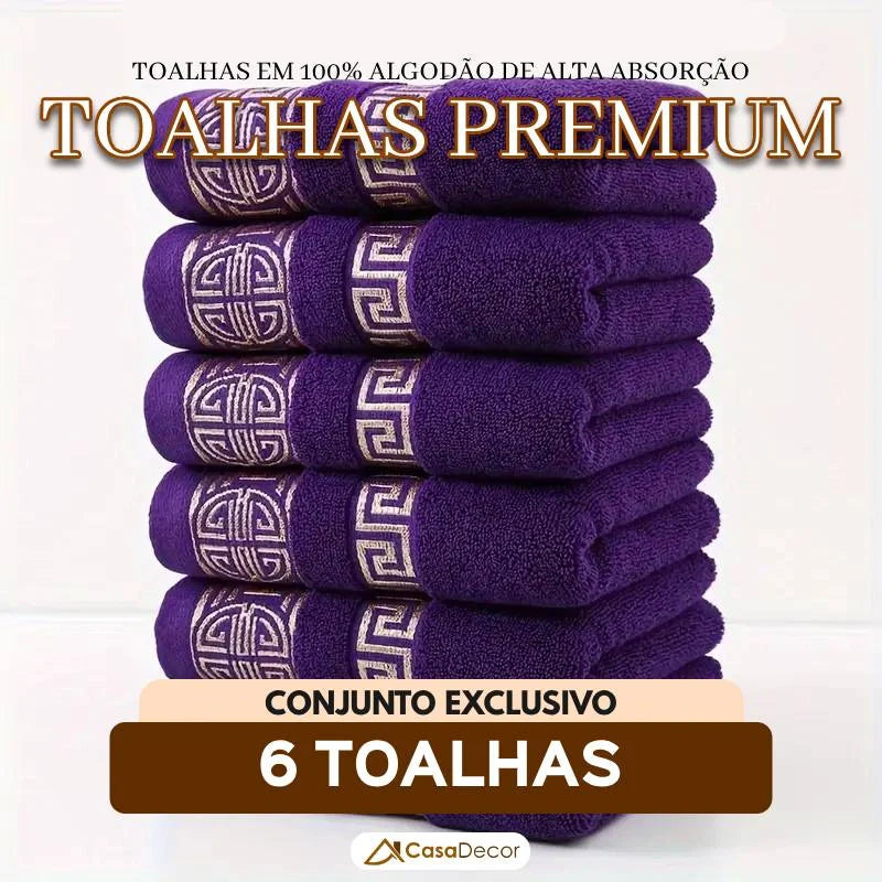 Conjunto de 6 Toalhas em 100% Algodão de Alta Absorção Bordada