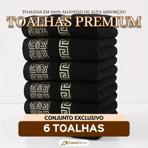 Conjunto de 6 Toalhas em 100% Algodão de Alta Absorção Bordada