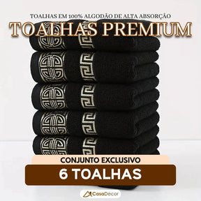 Conjunto de 6 Toalhas em 100% Algodão de Alta Absorção Bordada