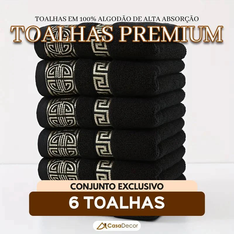 Conjunto de 6 Toalhas em 100% Algodão de Alta Absorção Bordada