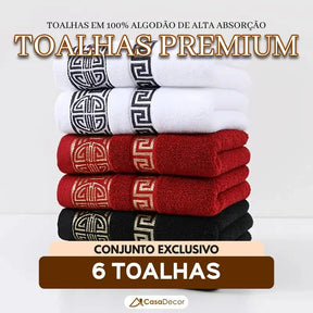Conjunto de 6 Toalhas em 100% Algodão de Alta Absorção Bordada