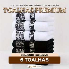 Conjunto de 6 Toalhas em 100% Algodão de Alta Absorção Bordada