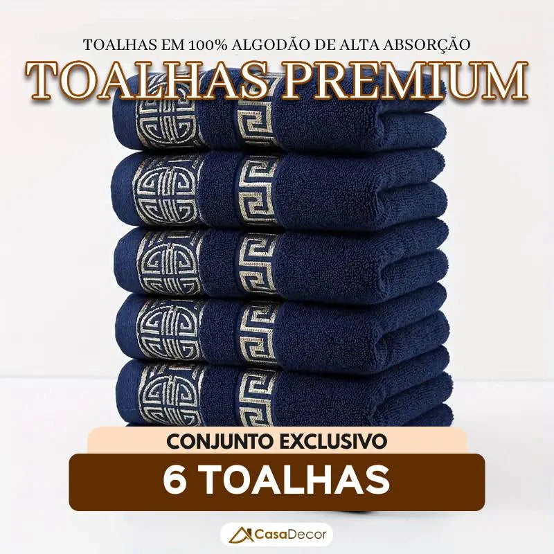 Conjunto de 6 Toalhas em 100% Algodão de Alta Absorção Bordada