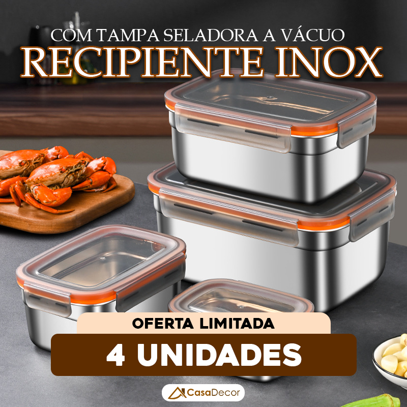Conjunto de 4 Recipientes em Aço Inox Multiuso com Tampa Seladora a Vácuo