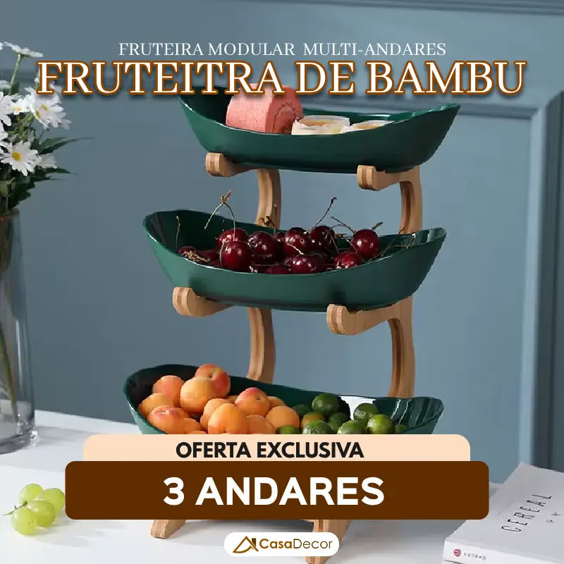 Fruteira de Mesa Artesanal em Bambu de 3 Andares | Modernidade e Luxo