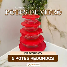 Conjunto de 5 Potes de Vidro Temperado com Tampa Vedadora